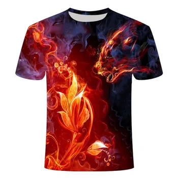 3D ohnivo červený muž žena t-shirt lete bežné čierne krátke rukáv hip hop, street oblečenie farebné fire 3d vytlačené t-shirt