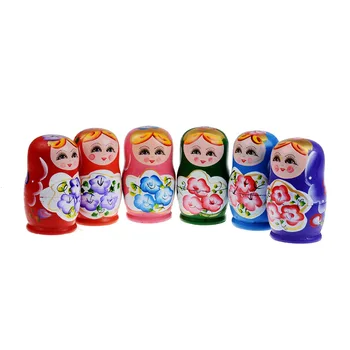 5 KS nastaviť Drevené hračky ruskej Etnických bábiky Matryoshka bábika Umenie, Remeslá cartoon ruské dievča hniezdenie babushka blok Domov Ornament
