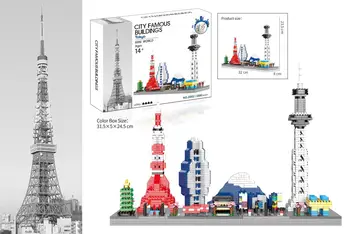 Malé diamant častice DIY slávnej budovy v Dubaji a Tokio Stavebné bloky puzzle montáž hračky Skyline Budovy Série
