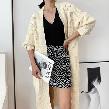 LANMREM kórejský štýl fialová tvaru open-steh kabát dlhý veľké veľkosti cardigan pre ženy, nový pletenie módne príliv jeseň 2A1518