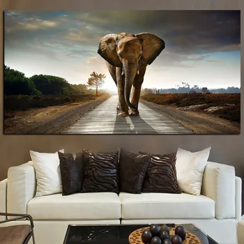 Afrika Slon Zvierat Krajiny Olejomaľba Plagáty A Vytlačí Quadros Pop Wall Art Obrázok Pre Obývacia Izba Domova Cuadros
