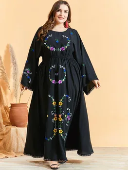 Vintage Výšivky Maxi Šaty Skladaný Moslimských Abaya Boho Afriky Dashiki Kimono Dlhé Rúcha Ramadánu Eid Blízkom Východe Arabská Islamská