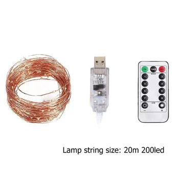 20M 200 LED USB Ovládané Diaľkovo LED Medený Drôt Víla String Svetlá na Vianočný Veniec Pre Svadobné Party Záhrada HOBBY Dekor