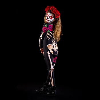 Sexy Ženy, Dievča Halloween Kostry Ruže Strašidelné Cosplay Jumpsuit Diabol Ghost Jumpsuit Party, Karneval, Výkon 3D Tlač Kombinézu
