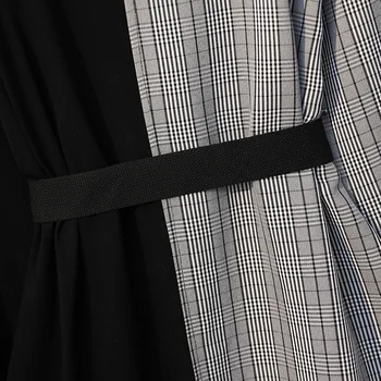 XL-5XL Plus Veľkosť Ženy Dlhý Rukáv Šaty na Jar Roku 2019 Streetwear Tlač Pletené Bavlny Dlho T-shirt Patchwork Kockované Košele, Šaty