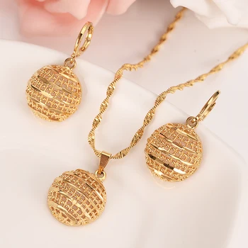 Roztomilý módne Šperky Zlaté Kolo loptu dievčatá bridajewelry set pre Ženy, Náušnice, Náhrdelník Nastavenie Strany Príslušenstvo Dubaj India Darček