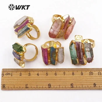 WT-R302 Veľkoobchod Vysoko Kvalitné Exkluzívne Vlastné Aura quartz krúžok elektrolyticky pokrývajú S Nastaviteľnou Veľkosťou Móda pre ženy Šperky