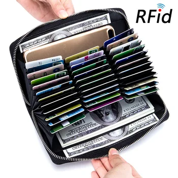 RFID Split Koža Unisex Držiteľov Karty Veľkú Kapacitu Kreditnej Karty Peňaženky Dlhý Zips vizitku Držiteľov Ženy v Kabelke Peňaženku