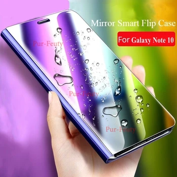 Pre Samsung Galaxy Note 10 Plus SM-N975F Kryt Zrkadla Vymazať Zobrazenie PU Kožené Stojan vyklápací Kryt Pre Samsung Poznámku 10 telefón Prípade