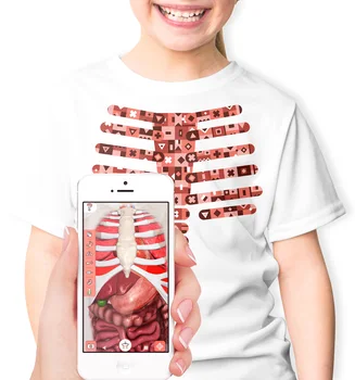AR + Tela Planéty T-shirt augmented reality vzdelávania. Objavte vo vnútri vášho tela s magic T-shirt!