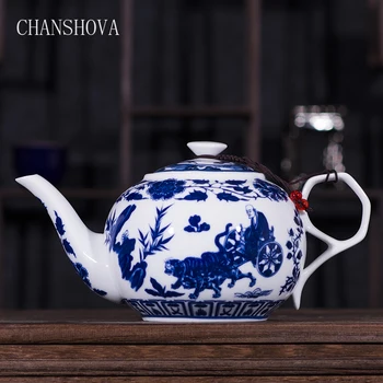 CHANSHOVA Čína Modré a biele tenké porcelánová kanvica Vysokou kapacitou 320ML 1L Keramický hrniec čaju tradičný čínsky čajový set