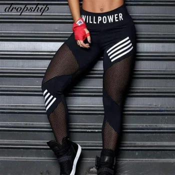 Dropship Ženy Legíny Vysoký Pás Oka Patchwork Športové Legíny Plus Veľkosť Black Gym Fitness List Tlač Sportwear Femme