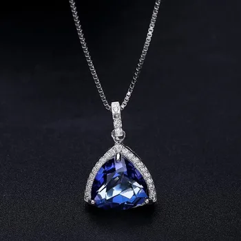 Gem Balet 3.67 Ct Trojuholník Prírodné Iolite Modrá Mystic Quartz 925 Sterling Silver Náhrdelník Prívesok Pre Ženy, Jemné Šperky