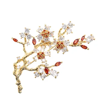 Nové elegantné slivka kvet kvet cubic zirconia brošne pin lady šatku pracky svadobné šperky doplnok pre ženy HR04091