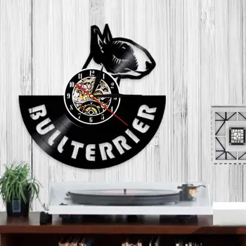 Anglický Bull Teriér, Pes Vinyl Nástenné Hodiny Bullterrier Nástenné Hodiny Dekor Pet Pug Zvierat Wall Art Bullterrier Milenca Darček