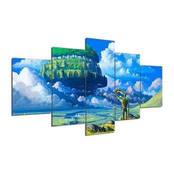 Modulárny Obrázky 5 panel Hayao Miyazaki Laputa Castle in the Sky Plátno na maľovanie filmový plagát a Vytlačí Plátno na Maľovanie F1575