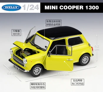 WELL Diecast Auto 1:24 Simulačný Model Auta MINI COOPER 1300 Kovové autíčka, Hračky Pre Deti, Chlapci Darček Kolekcie Dekorácie