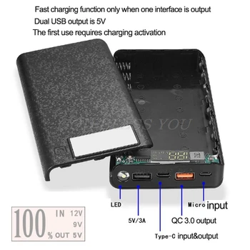 QC 3.0 Dual USB + Typ C PD 8x 18650 Batérie DIY Power Bank Pole LED Svetlo Rýchlo Nabíjačka Pre iPhone, Samsung Mobilný Telefón, Tablet 37MC