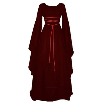 Stredoveké Renesančné Súd Cosplay Viking Gotický Halloween Kostým Ženy Šaty Obväz Slim Retro Nepravidelný Vintage Vestido