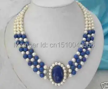 DOPRAVA ZADARMO>>3 riadky 7-8 mm biele perly lazuli náhrdelník 17-19