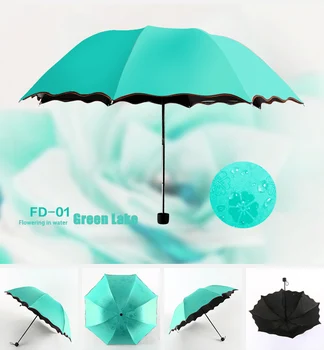 Dámy Prenosné Dáždniky Vetru 3-Skladacie Kvety vo Vode Mení Farbu Anti-UV Slnko/Dážď Dáždnik AC889