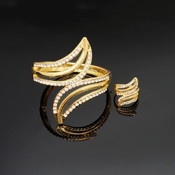 Africké zlatenie šperky stanovuje nové vzory svadobné jemné šperky sady ženy bangel prsteň náramok