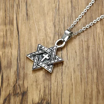 Židovské Šperky Megan Kríž, Hviezda David Náhrdelník Prívesok pre Ženy, Mužov, z Nehrdzavejúcej Ocele Tón