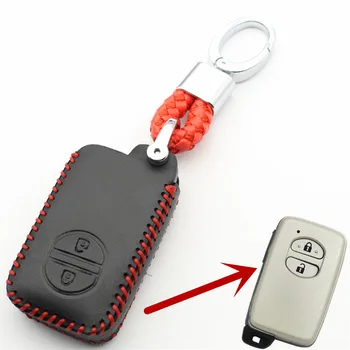 FLYBETTER pravej Kože KeyChain 2Button Smart Key puzdro Pre Toyota Camry/Land Cruiser/Highlander/Prado Auto Styling L235