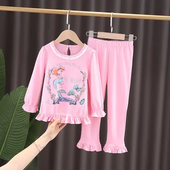 Jeseň Nové dievčenské oblečenie pre voľný čas Nastaviť Detí Cartoon Bavlnené Pyžamá Deti Sleepwear Dievčatá Pajama Nastaviť Šaty pre 3-8 Dievčatá