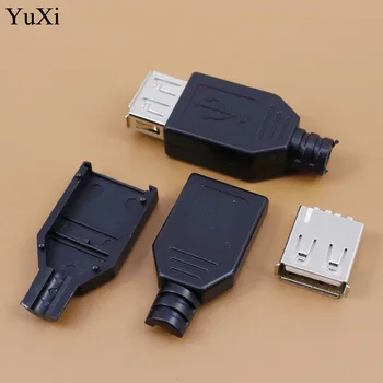 YuXi 20set Konektor USB 2.0 Typu B Ženy /Typ Muža USB 4 Pin Konektor Zásuvka Konektor Spájkovanie S Čiernym Plastovým Krytom