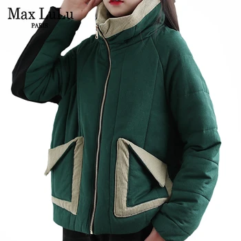 Max LuLu Nový Kórejský Luxusné Značky Dámy Čalúnená Coats Ženy Bežné Vintage Teplé Zimné Bundy Turtleneck Voľné Šaty Plus Veľkosť