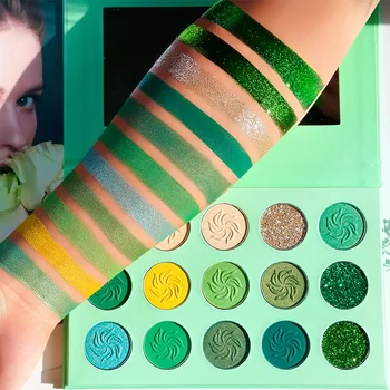 DE'LANCI make-up Eyeshadow Palety 15 Farba Matným Leskom Pigmentované Lesk Očné tiene Paletu Rainbow Neon tvoria Palety-Zelená