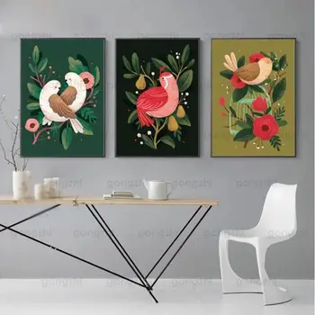 Farebné Straka Pár Vtákov Camellias Obývacia Izba, Spálňa Kaviareň Pet Shop Dekorácie Roztomilý Plátno Na Maľovanie Hd Tlač Plagátu