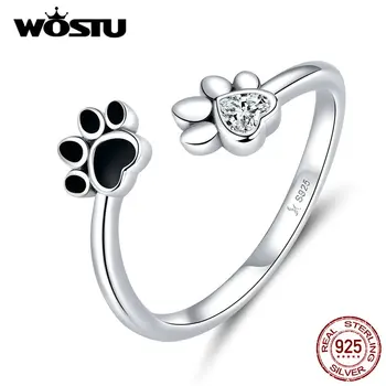 WOSTU 925 Sterling Silver Packa Pes, domáce Zvieratá' Stopu Krúžok Pre Ženy, Svadobné Zapojenie Nastaviteľné Krúžky Módne Šperky DXR605
