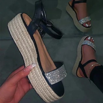 MCCKLE Ženy Sandále Pracky Popruhu Bling Konope Ploché Platformu Vonkajšie Dámy Bežné Sandalias Letné Móda Topánky 2020 Plus Veľkosť