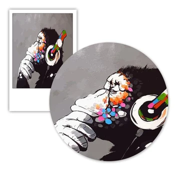 Banksy Opice So Slúchadlami Na Stenu Umelecké Plátno Tlačiť Farebné Šimpanz Počúvanie Hudby Slúchadlá Tlač Graffiti, Street Art