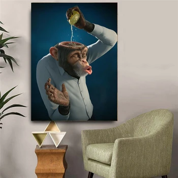 Plagát a Vytlačí Legrační Opice Citrón Plátno na Maľovanie Gorila Zvierat Wall Art Obrázok pre Obývacia Izba Home Design
