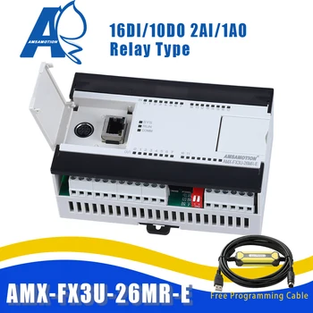 AMX-FX3U-26MR Kompatibilné Mitsubishi PLC MELSEC Relé 2AI/1AO 16DI/10DO Ethernet, MODBUS funkcia USB-SC09-FX Programovací Kábel