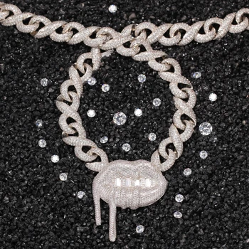Uwin 14 mm Prírubové Wth Miami Ľadový Z Reťaze Micro Pave Cubic Zirconia Náhrdelník Hiphop Luxusné Medené Šperky