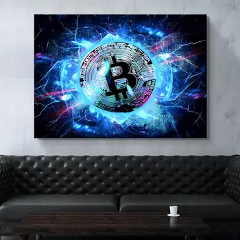 Nordic Moderné Olejomaľba Plagát Nočné Pozadí Bitcoin Tlač Maľovanie Neónové Žiara Fotografiu Módy Wall Art Modulárny Domova