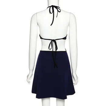 Ročné obdobia Elegantné, Sexy Backless Halter A-Line Šaty Žena Mujer Klub Mini Šaty Ležérne Oblečenie Modrá Žena Vestidos ASDR80391