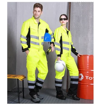Móda muži ženy dlhý rukáv pracovné odevy nastaviť reflexná žltá bezpečnosti coverall Železničnej anti-statické továrenské inžinierstvo jednotné