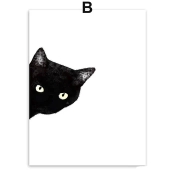 Čierne Mačky Hlavu Moderné Roztomilý Zvierat Plátno A4 Tlač Plagátu Nordic Wall Art Obraz Maľovanie Č Rám, Detská Izba Domova