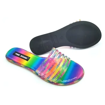 Dámske Módne Rainbow Listov Topánky Letné Nový Domov Krytý Drahokamu Papuče Samica Plochá Plážové Sandále