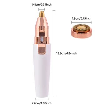 2 V 1-Elektrický zastrihávač obočia, USB Nabíjateľné ochlpenia ženy holiaci strojček LED svetlo lady Epilátor Britva tvár make-up Nástroj