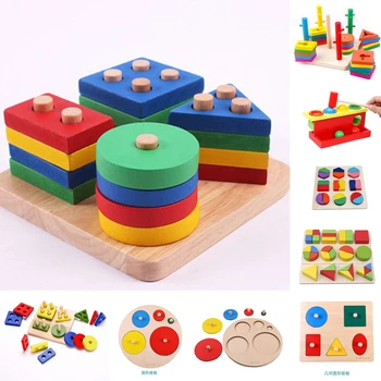 Farebné Geometrické Tvary Zodpovedajúce Hračky Pre Deti Raného Vzdelávania Cvičenie praktické Schopnosti Montessori Vzdelávacích Drevené Hračky
