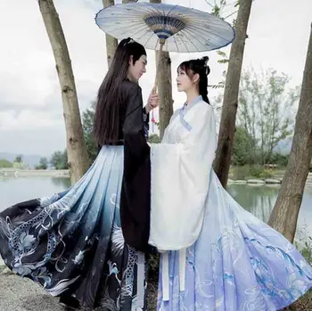 Hanfu Muži Ženy Čínske Tradičné Výšivky Hanfu Fantasia Dospelých Cosplay Kostým Hanfu Black&Blue Pre Mužov a Ženy, Plus Veľkosti 6XL