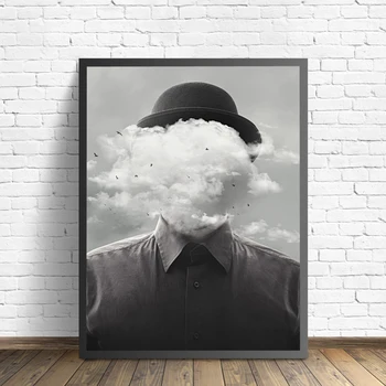 Neskutočný Koncepcia Človeka s Cloud Vták Plátno na Maľovanie Tlače Čiernej a Bielej Plagát Na Steny v Obývacej Izbe Obrázky Domov Salon Dekor
