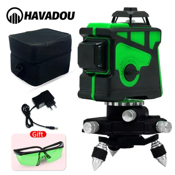 HAVADOU Laser Úrovni 12 = 3D Auto Self-Vyrovnanie 360 Vodorovné Nastavenie Super Silný Zelený Laser vo Vnútri a Vonku