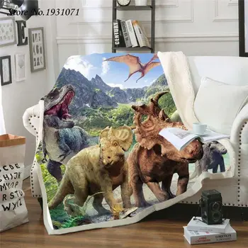 Dinosaurov Jurský 3D Vytlačené Fleece Deka pre Lôžok Hrubé Deka Módne prehoz cez posteľ Sherpa Hodiť Deka Dospelých, Deti 05